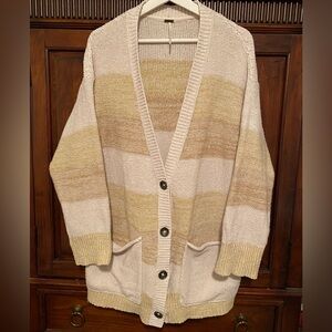 Free People Southport Beach Cardigan Oversized in Grain Combo stripes Size Small